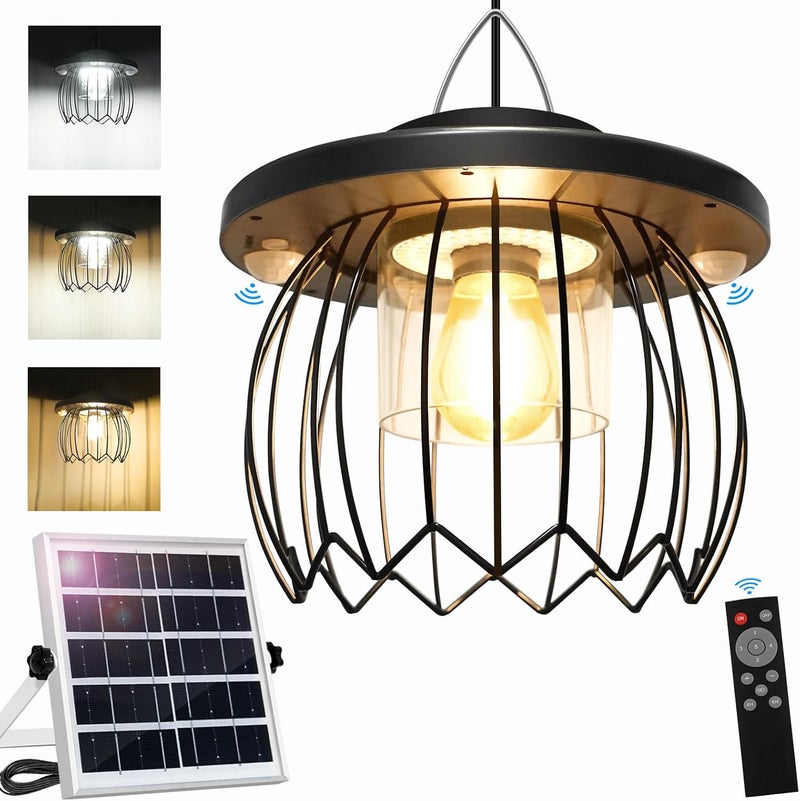 AEQ Solar Shed Light Outdoor, Gazebo Lights Solar Lights Work Day/Night for Porch Barn Chicken Coop Indoor with Remote, Double Motion Sensor, 16.5ft Cord, Dimmable Warm/Cool White - Image 1